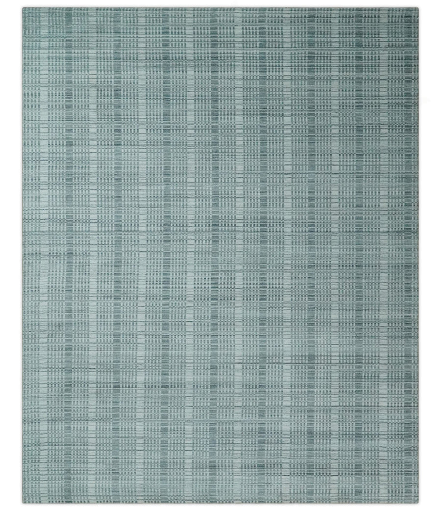 Modern 8x10 Hand Made striped Ivory, silver and Gray Scandinavian Blended Wool Flatwoven Area Rug | KE2 - The Rug Decor