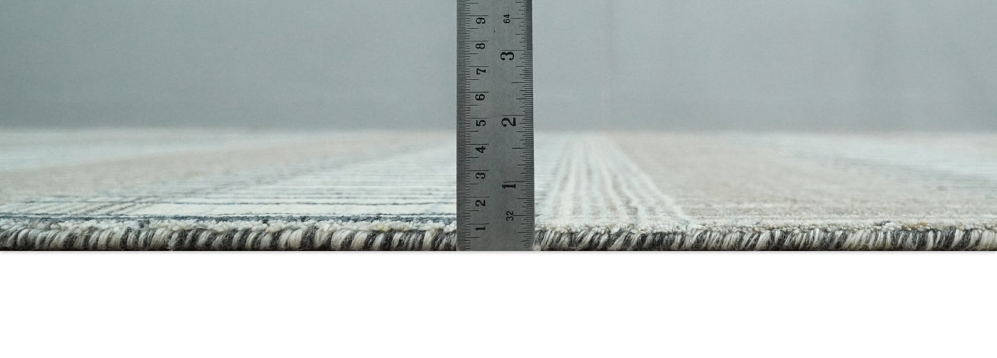 Modern 8x10 Hand Made Stripes Ivory, Black and Brown Scandinavian Blended Wool Flatwoven Area Rug | KE5 - The Rug Decor