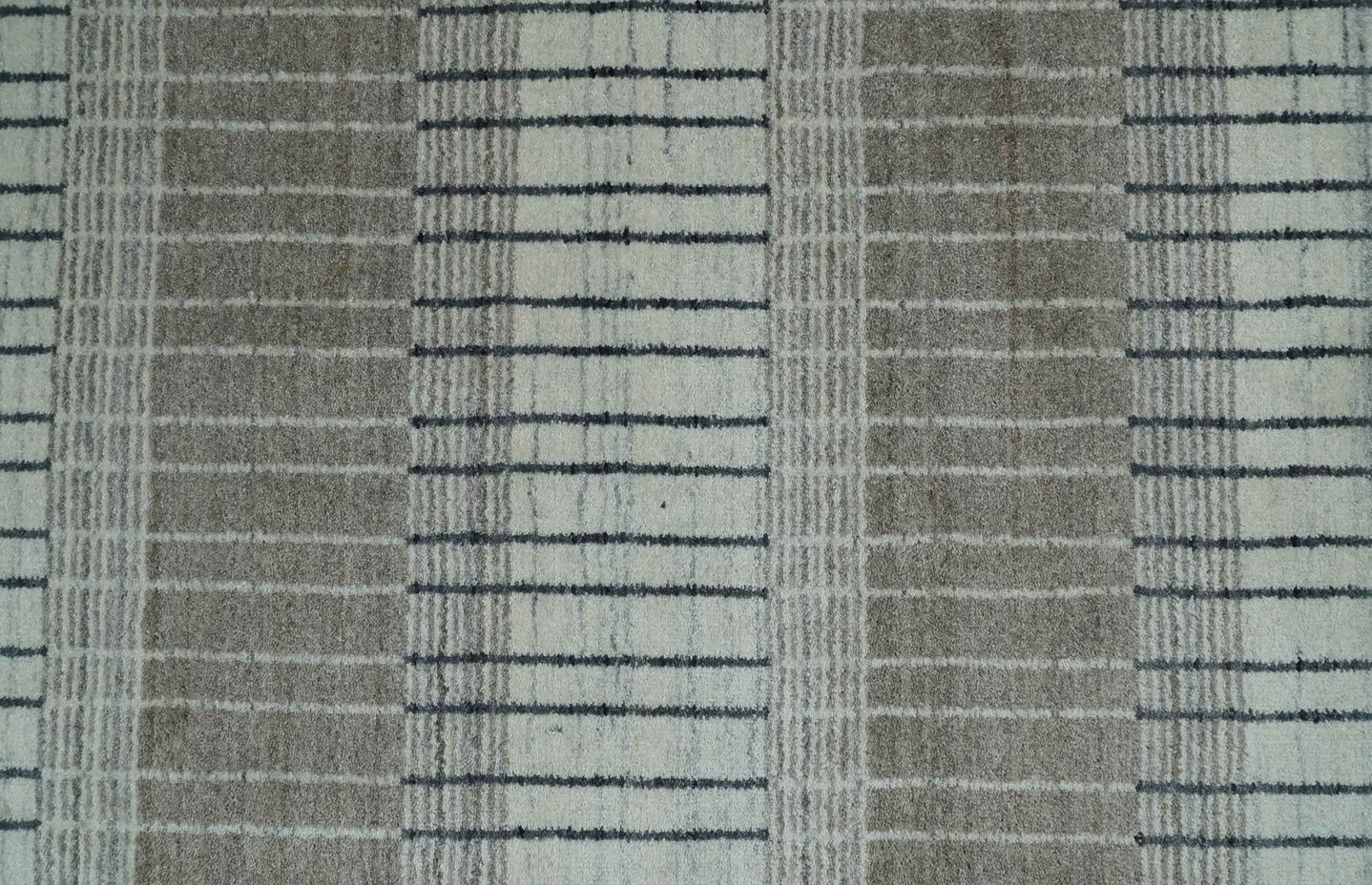 Modern 8x10 Hand Made Stripes Ivory, Black and Brown Scandinavian Blended Wool Flatwoven Area Rug | KE5 - The Rug Decor
