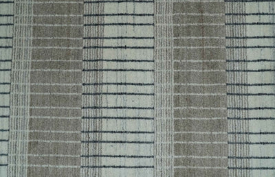Modern 8x10 Hand Made Stripes Ivory, Black and Brown Scandinavian Blended Wool Flatwoven Area Rug | KE5 - The Rug Decor