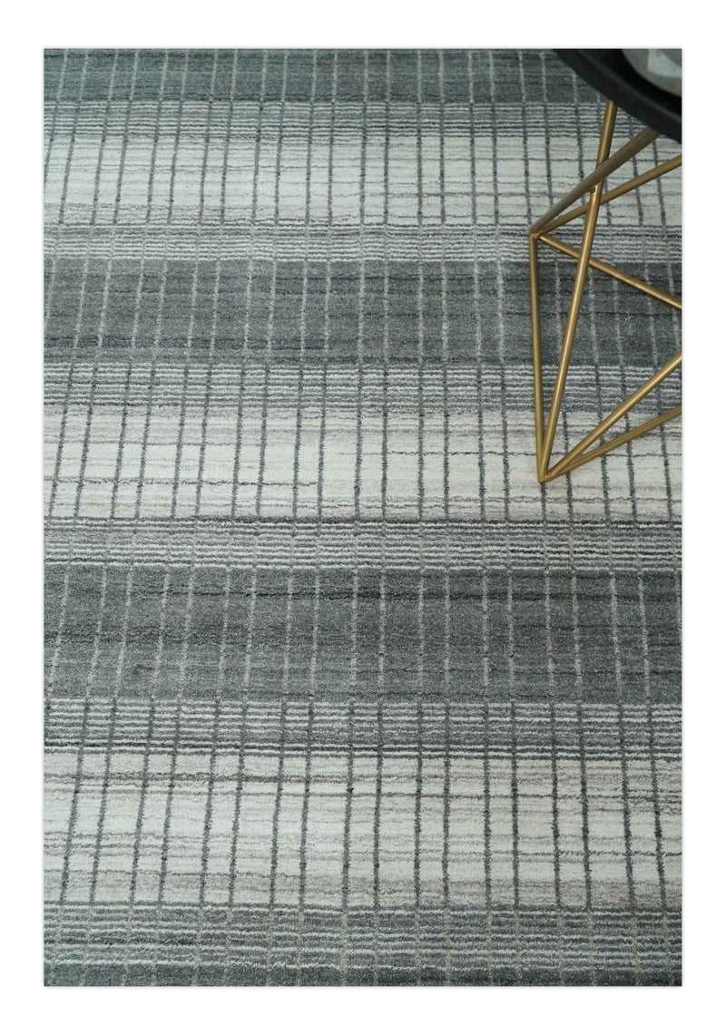 Modern 8x10 Hand Made Stripes Ivory, Gray and Brown Scandinavian Blended Wool Flatwoven Area Rug | KE23 - The Rug Decor