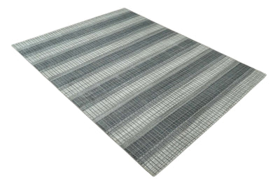 Modern 8x10 Hand Made Stripes Ivory, Gray and Brown Scandinavian Blended Wool Flatwoven Area Rug | KE23 - The Rug Decor