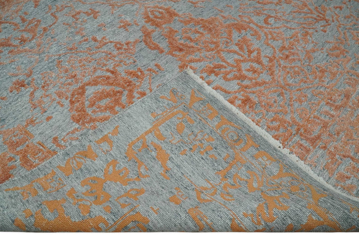 Modern 8x10 Silver and Rust Traditional Carved Pattern Handmade Wool Area Rug - The Rug Decor