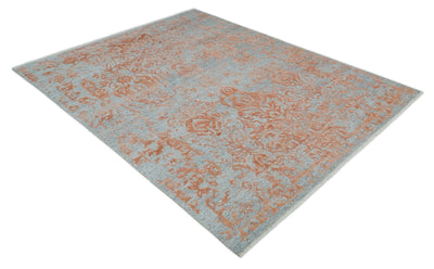 Modern 8x10 Silver and Rust Traditional Carved Pattern Handmade Wool Area Rug - The Rug Decor