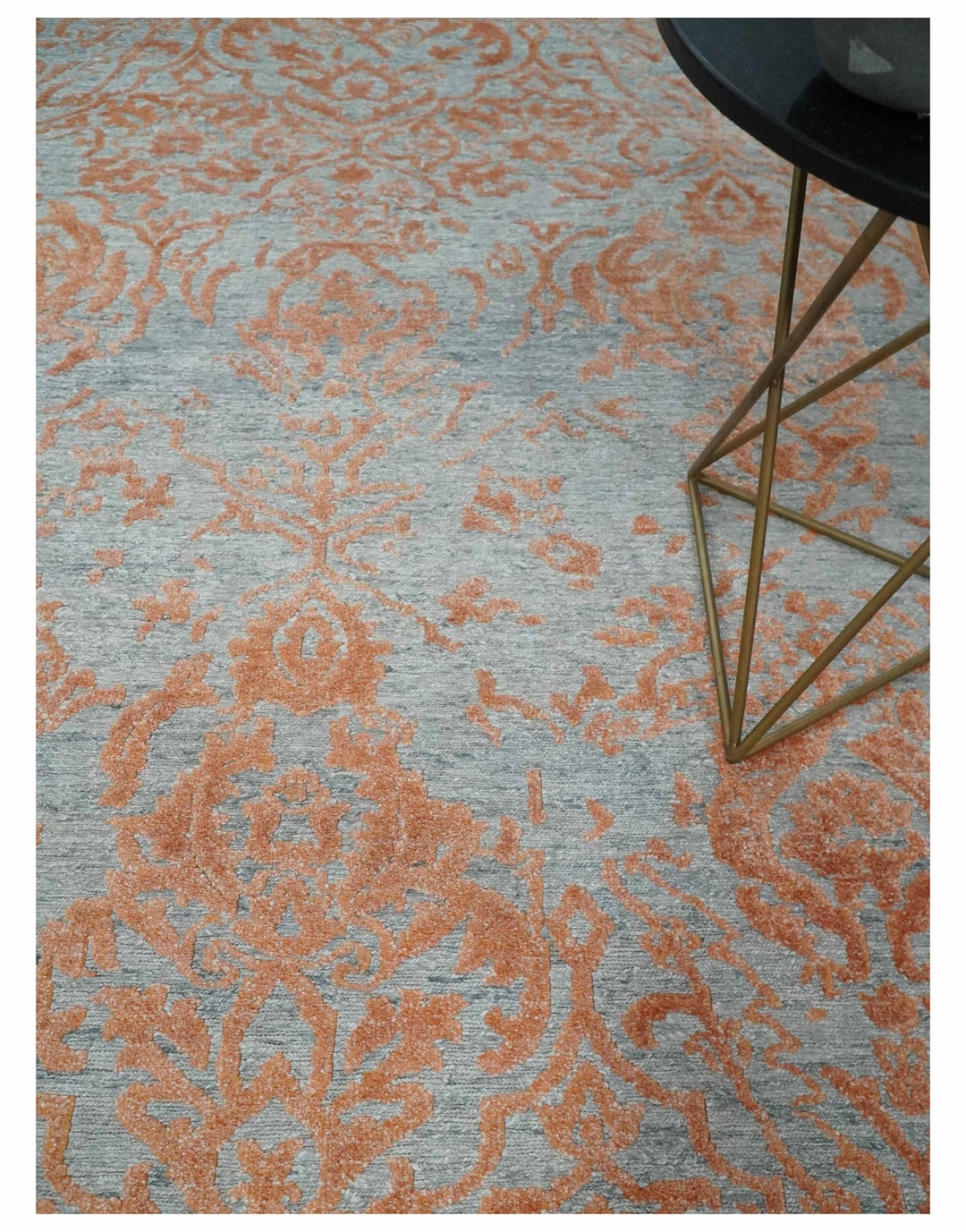 Modern 8x10 Silver and Rust Traditional Carved Pattern Handmade Wool Area Rug - The Rug Decor
