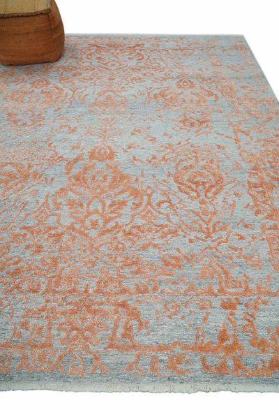 Modern 8x10 Silver and Rust Traditional Carved Pattern Handmade Wool Area Rug - The Rug Decor