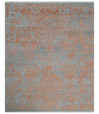 Modern 8x10 Silver and Rust Traditional Carved Pattern Handmade Wool Area Rug - The Rug Decor