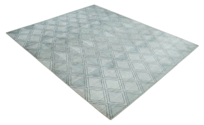 Modern 8x10 Silver, Ivory and Charcoal Geometrical Handmade Art Silk Area Rug - The Rug Decor