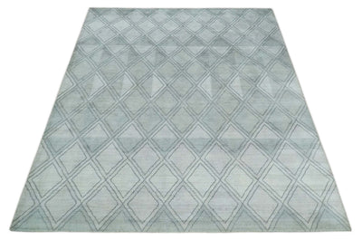 Modern 8x10 Silver, Ivory and Charcoal Geometrical Handmade Art Silk Area Rug - The Rug Decor