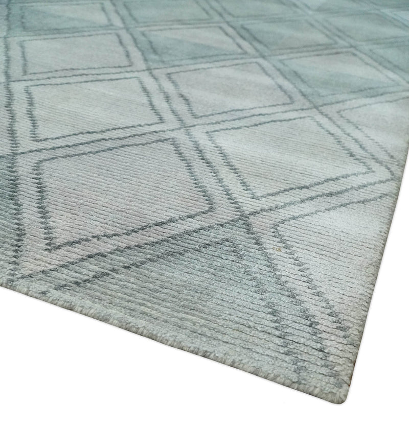 Modern 8x10 Silver, Ivory and Charcoal Geometrical Handmade Art Silk Area Rug - The Rug Decor