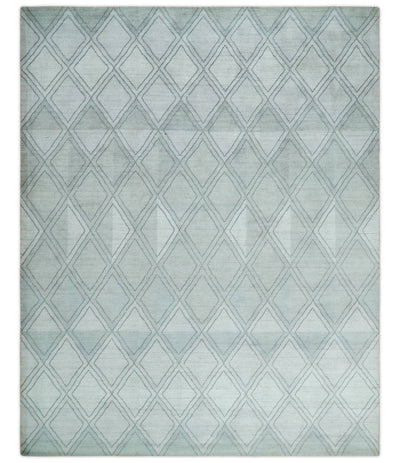 Modern 8x10 Silver, Ivory and Charcoal Geometrical Handmade Art Silk Area Rug - The Rug Decor