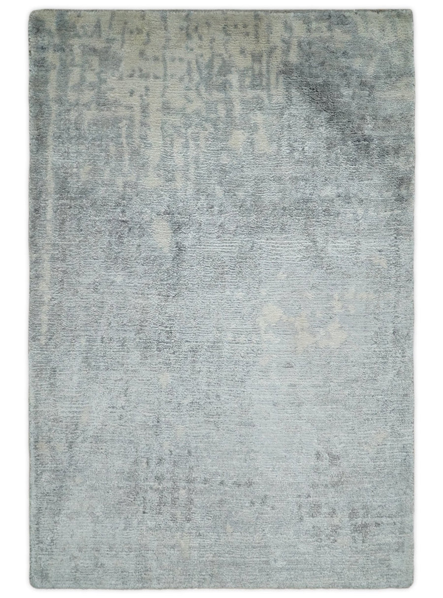 Modern Abstract 2x3 Beige and Gray Hand Knotted Entryway Wool and Silk Area Rug | TRD3366123 - The Rug Decor