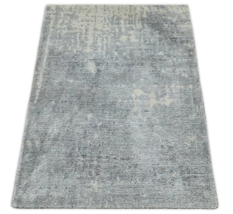Modern Abstract 2x3 Beige and Gray Hand Knotted Entryway Wool and Silk Area Rug | TRD3366123 - The Rug Decor