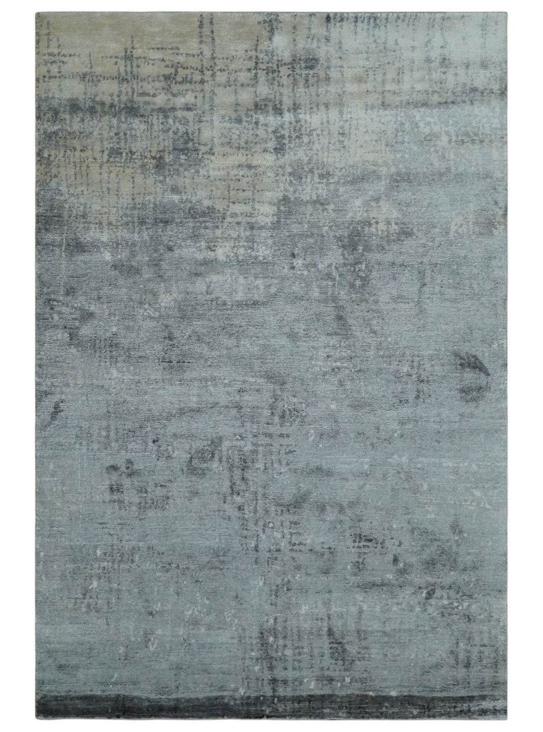 Modern Abstract 5.9x8.5 Silver, Beige and Charcoal Hand Knotted bamboo Silk Area Rug - The Rug Decor