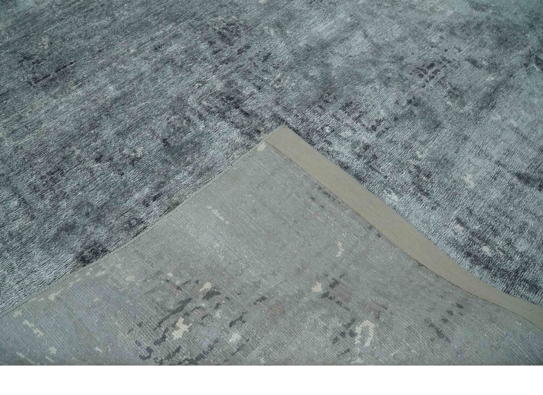 Modern Abstract 5.9x8.5 Silver, Beige and Charcoal Hand Knotted bamboo Silk Area Rug - The Rug Decor