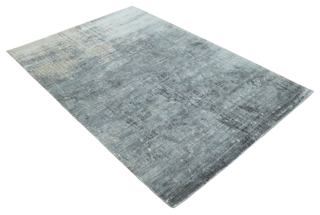 Modern Abstract 5.9x8.5 Silver, Beige and Charcoal Hand Knotted bamboo Silk Area Rug - The Rug Decor