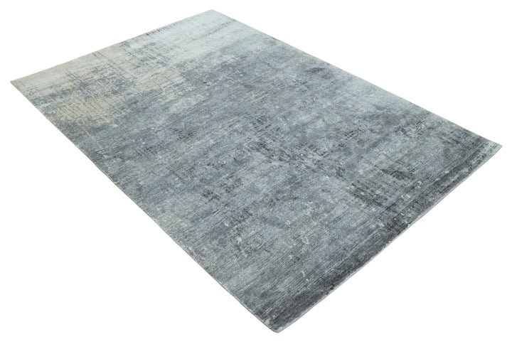 Modern Abstract 5.9x8.5 Silver, Beige and Charcoal Hand Knotted bamboo Silk Area Rug - The Rug Decor