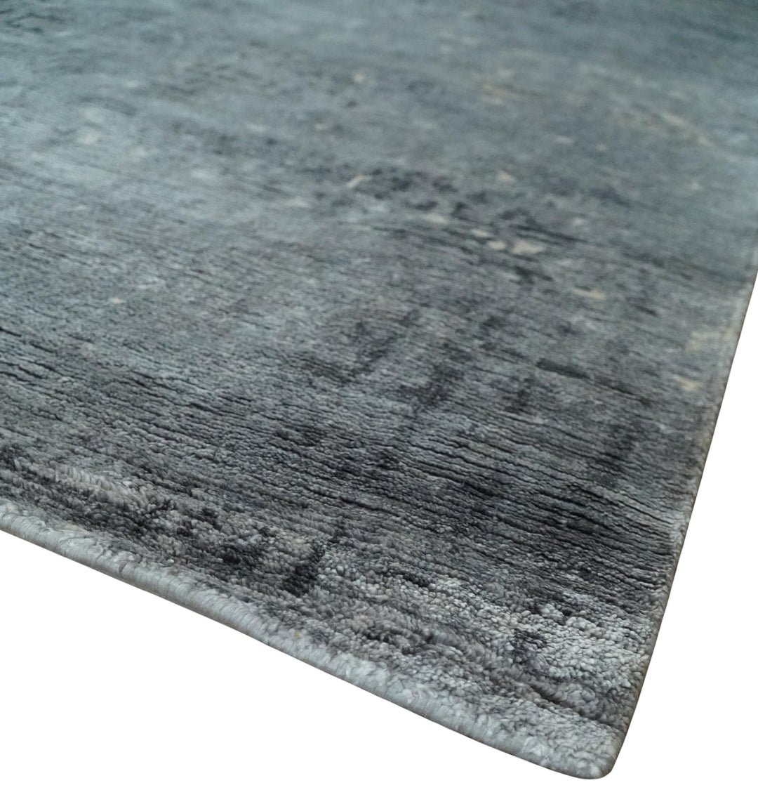 Modern Abstract 5.9x8.5 Silver, Beige and Charcoal Hand Knotted bamboo Silk Area Rug - The Rug Decor