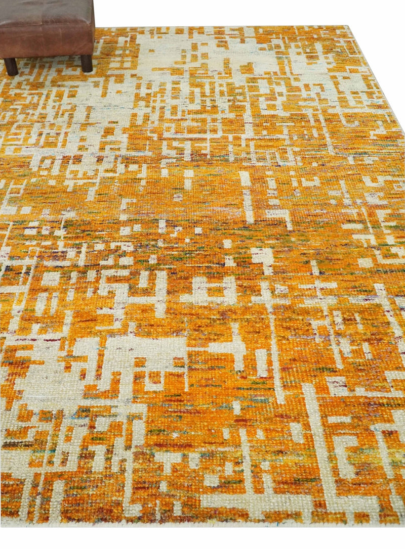 Modern Abstract 6x9 Gold and Ivory Recycled Art Silk Area Rug - The Rug Decor