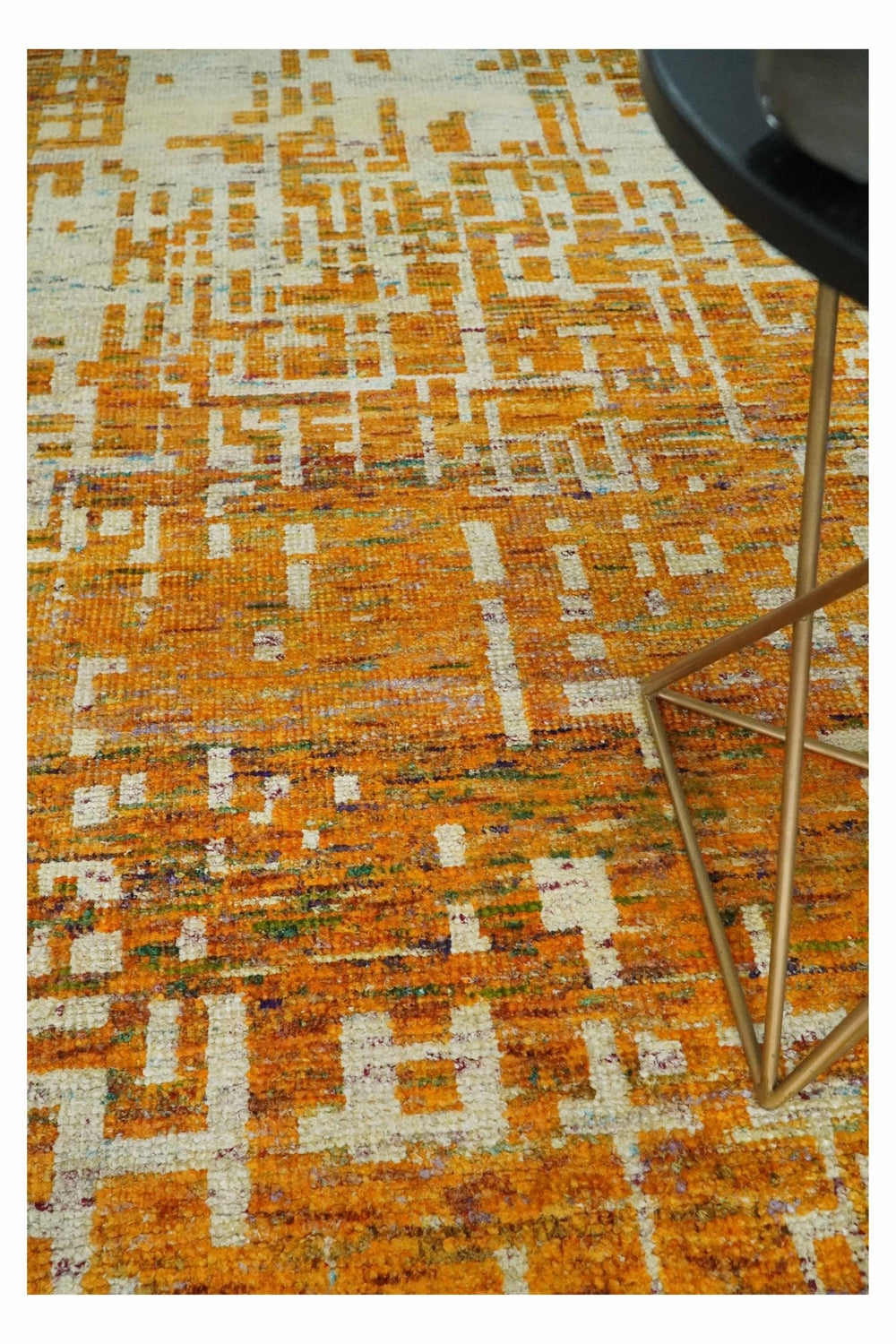Modern Abstract 6x9 Gold and Ivory Recycled Art Silk Area Rug - The Rug Decor