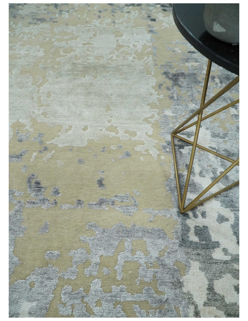 Modern Abstract 8x10 Beige, Ivory and Gray Hand Knotted Bamboo Silk and Wool Area Rug | AE15810 - The Rug Decor