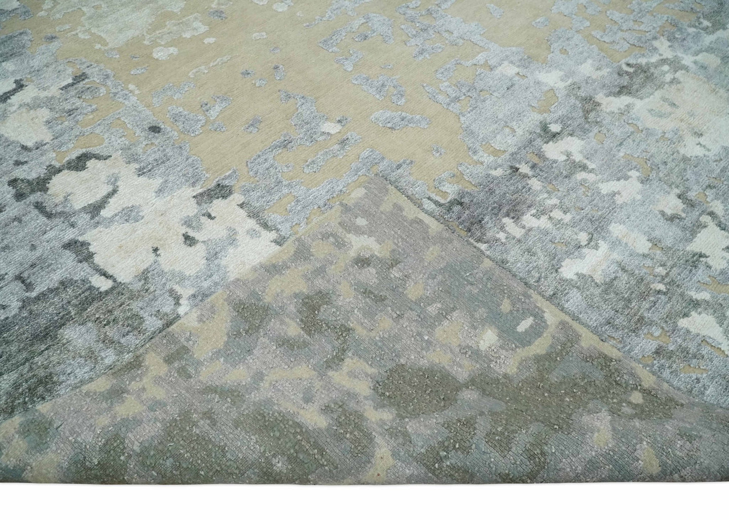 Modern Abstract 8x10 Beige, Ivory and Gray Hand Knotted Bamboo Silk and Wool Area Rug | AE15810 - The Rug Decor