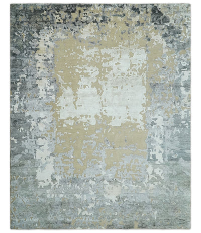 Modern Abstract 8x10 Beige, Ivory and Gray Hand Knotted Bamboo Silk and Wool Area Rug | AE15810 - The Rug Decor