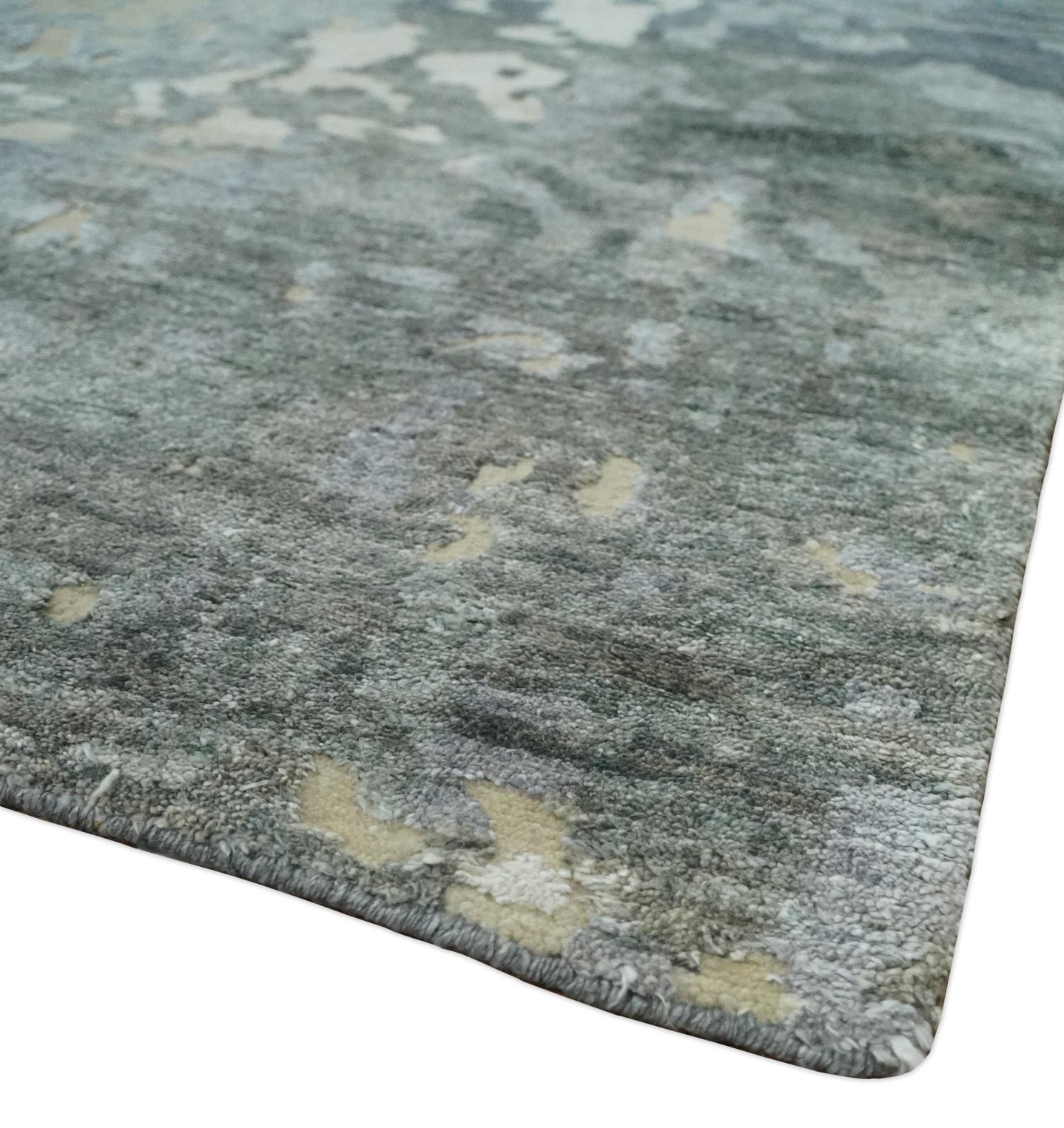 Modern Abstract 8x10 Beige, Ivory and Gray Hand Knotted Bamboo Silk and Wool Area Rug | AE15810 - The Rug Decor