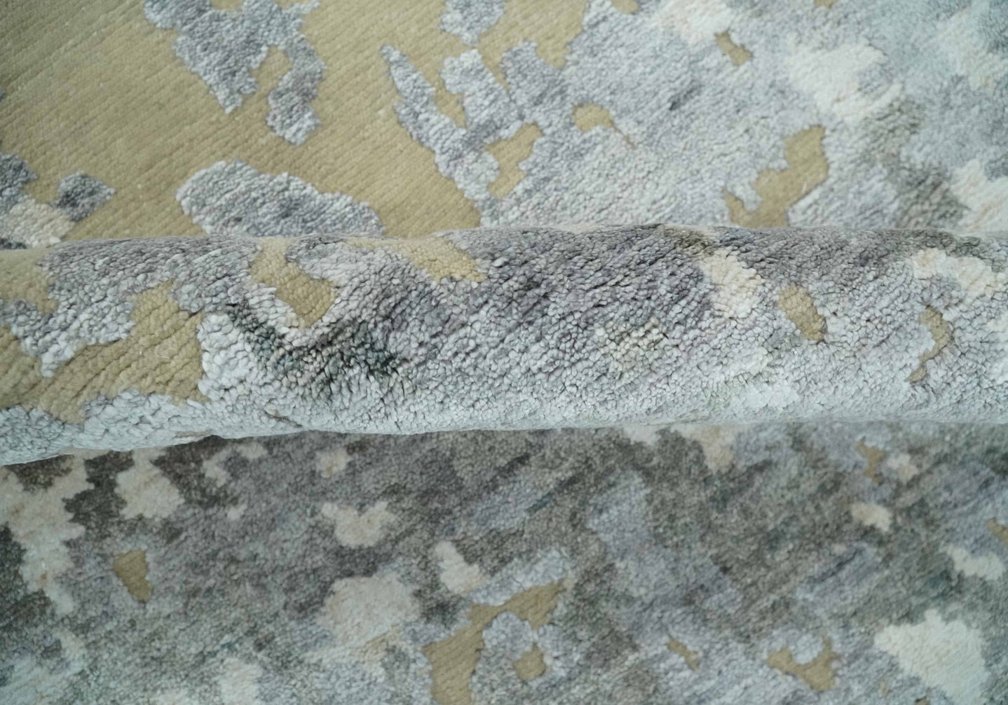 Modern Abstract 8x10 Beige, Ivory and Gray Hand Knotted Bamboo Silk and Wool Area Rug | AE15810 - The Rug Decor