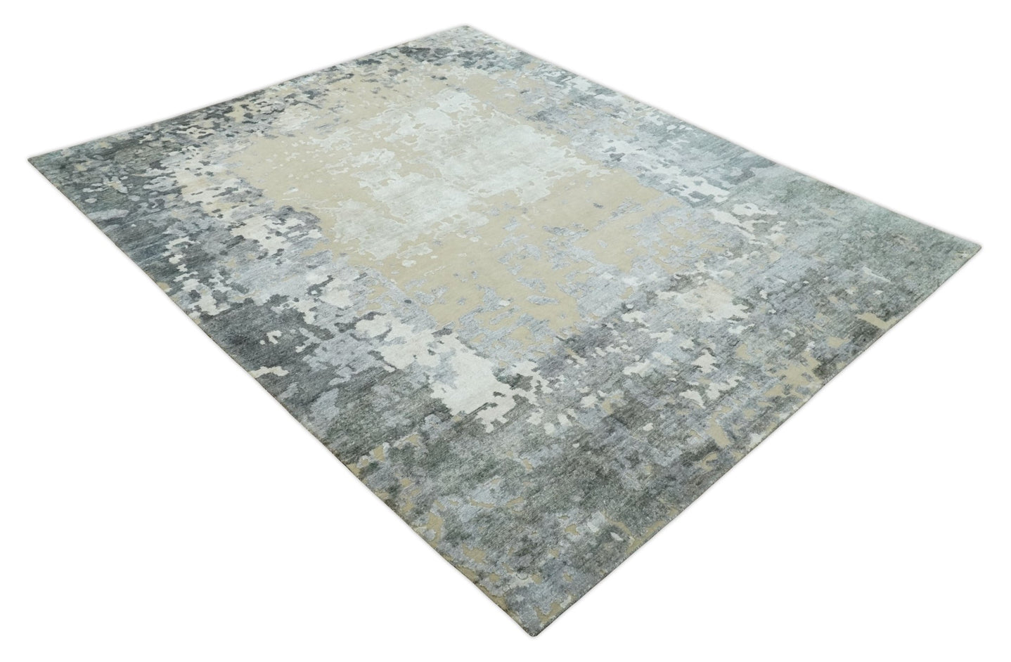 Modern Abstract 8x10 Beige, Ivory and Gray Hand Knotted Bamboo Silk and Wool Area Rug | AE15810 - The Rug Decor