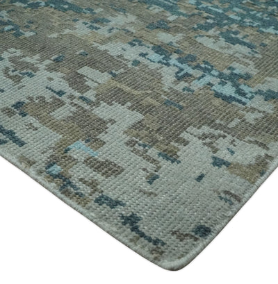 Modern Abstract 8x10 Hand Knotted Blue, Silver and Brown Low Pile Wool Rug | AC33810 - The Rug Decor