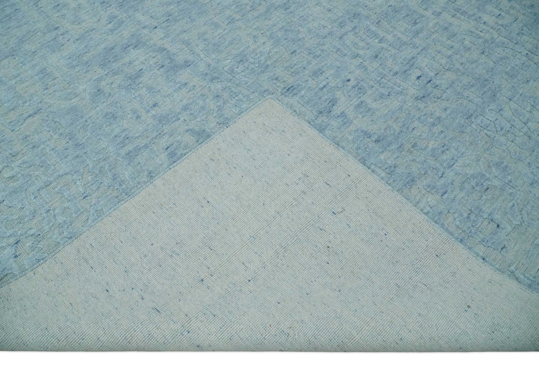 Modern Abstract 8x10 Hand Loomed Silver and Aqua High Low Pile Blended Wool Rug | AE5810 - The Rug Decor