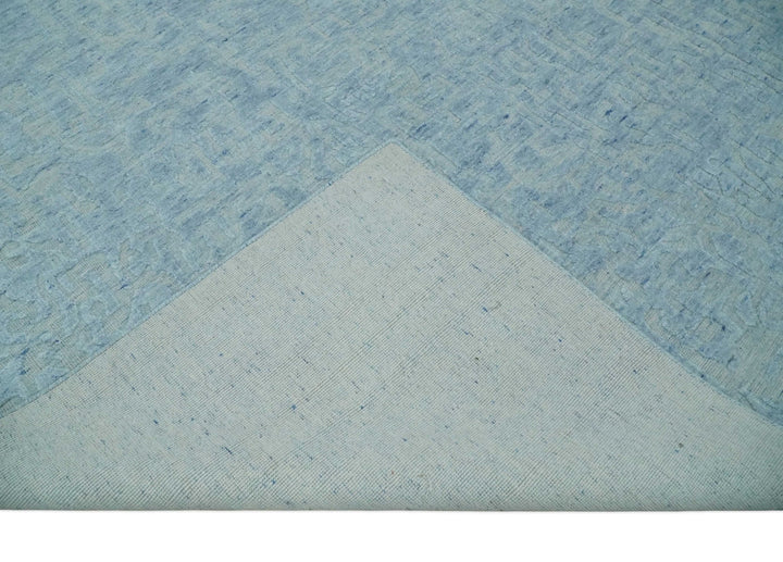 Modern Abstract 8x10 Hand Loomed Silver and Aqua High Low Pile Blended Wool Rug | AE5810 - The Rug Decor