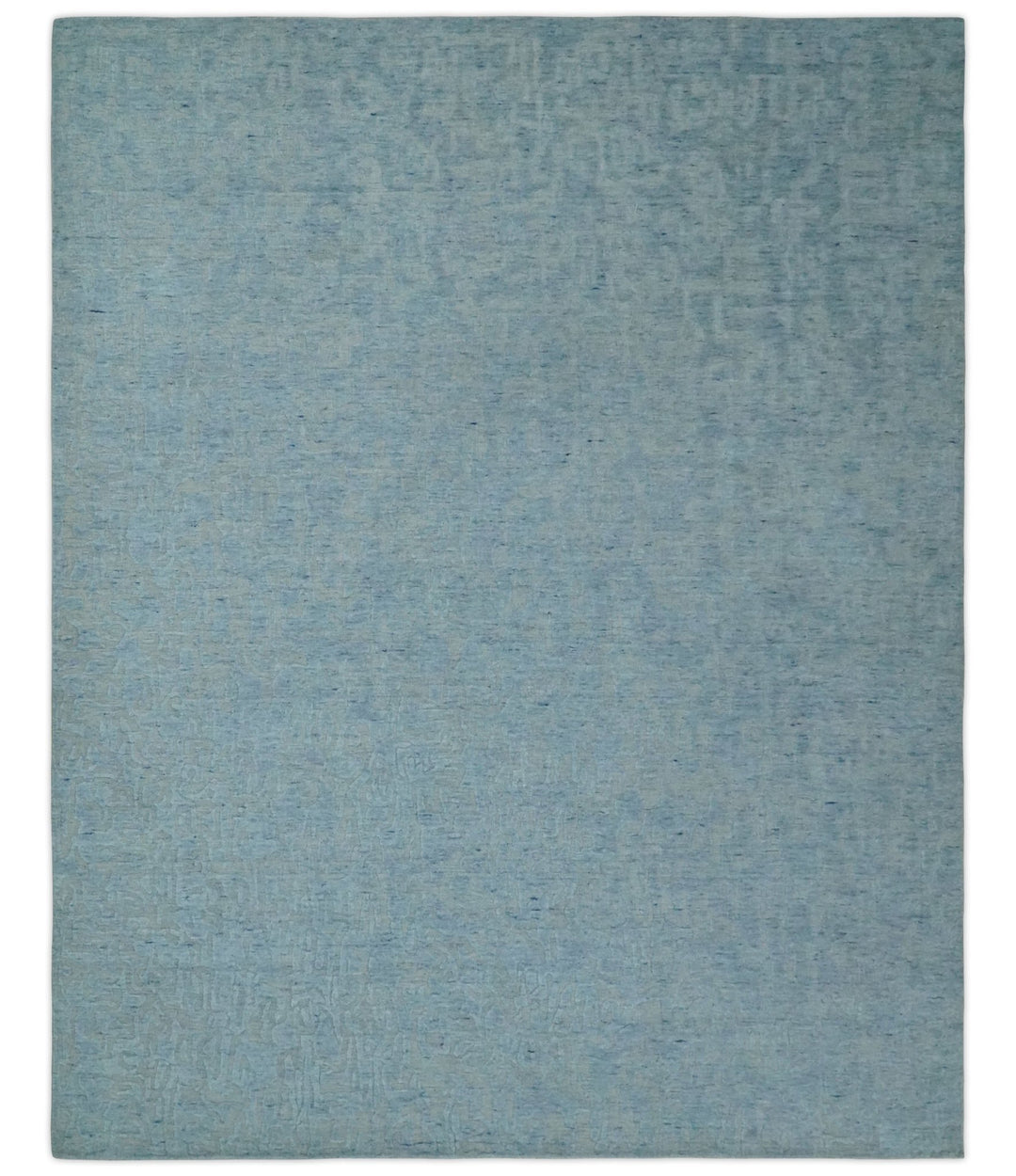 Modern Abstract 8x10 Hand Loomed Silver and Aqua High Low Pile Blended Wool Rug | AE5810 - The Rug Decor