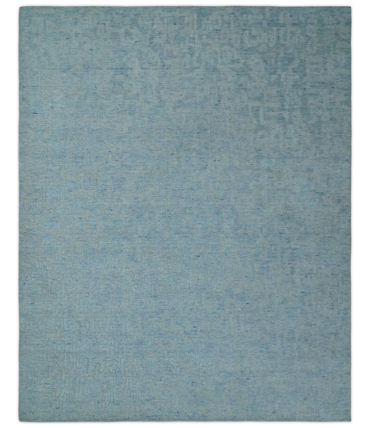 Modern Abstract 8x10 Hand Loomed Silver and Aqua High Low Pile Blended Wool Rug | AE5810 - The Rug Decor