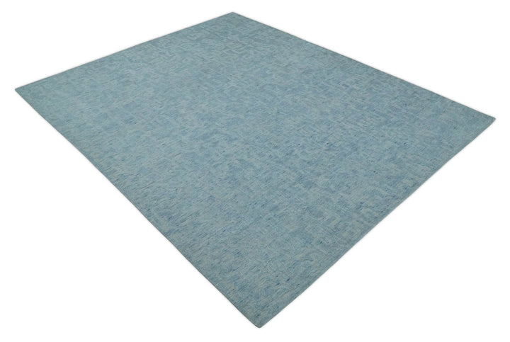 Modern Abstract 8x10 Hand Loomed Silver and Aqua High Low Pile Blended Wool Rug | AE5810 - The Rug Decor