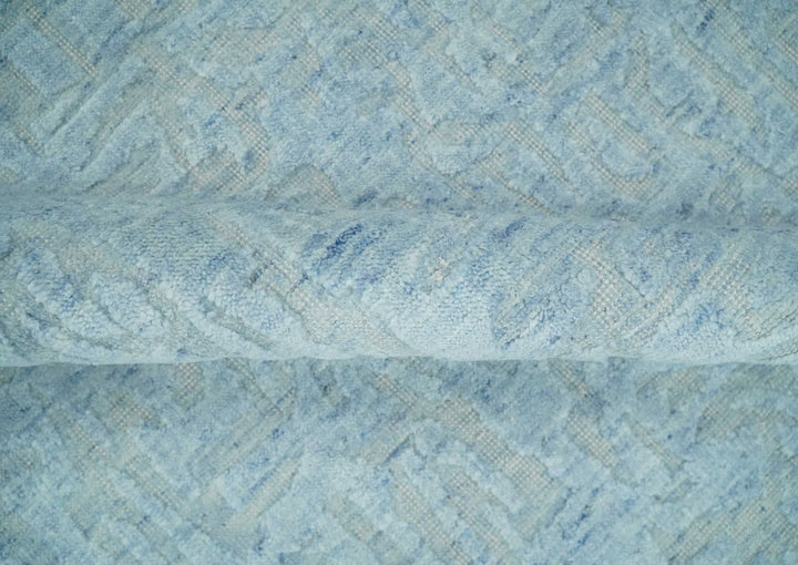 Modern Abstract 8x10 Hand Loomed Silver and Aqua High Low Pile Blended Wool Rug | AE5810 - The Rug Decor