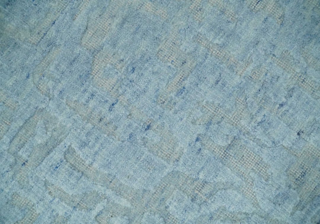 Modern Abstract 8x10 Hand Loomed Silver and Aqua High Low Pile Blended Wool Rug | AE5810 - The Rug Decor