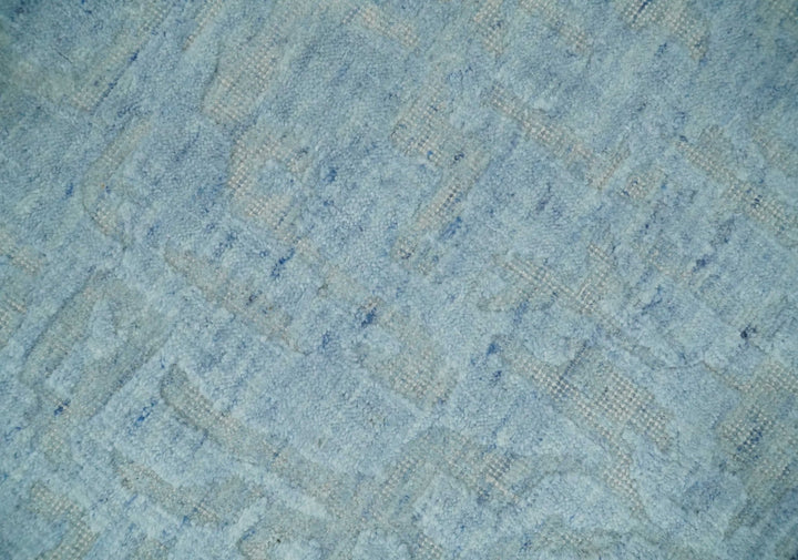 Modern Abstract 8x10 Hand Loomed Silver and Aqua High Low Pile Blended Wool Rug | AE5810 - The Rug Decor