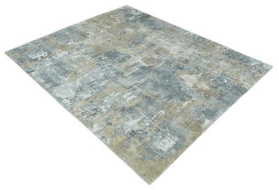 Modern Abstract 8x10 Silver, Charcoal and Olive Hand Loomed Blended wool and Art silk Area Rug - The Rug Decor