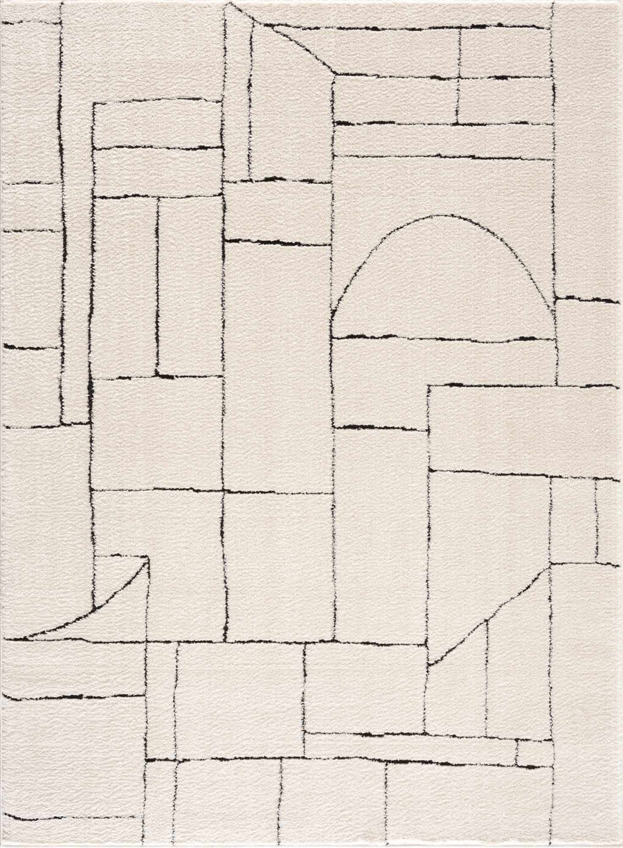 Modern Abstract Beige and Black High Pile Area Rug - The Rug Decor