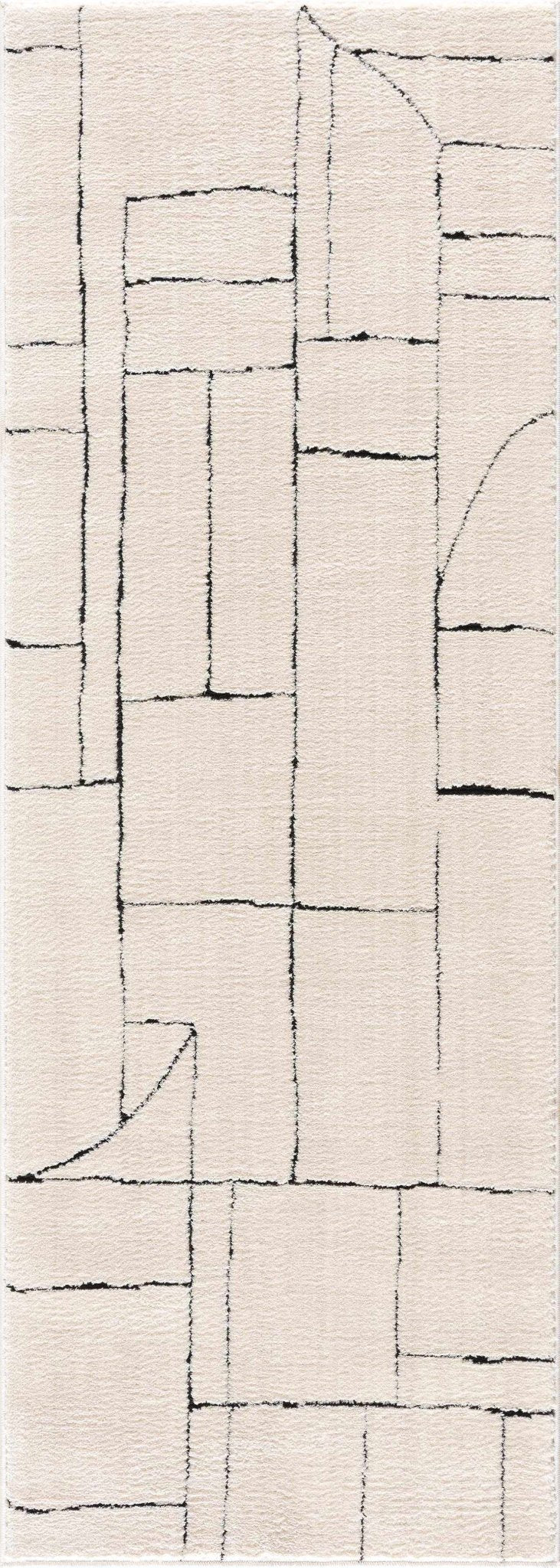 Modern Abstract Beige and Black High Pile Area Rug - The Rug Decor
