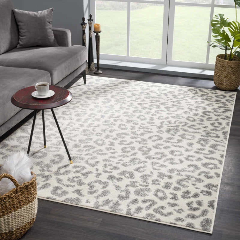 Modern Abstract Beige and Gray Low Pile Leopard Print Area Rug - The Rug Decor