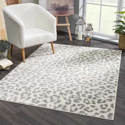 Modern Abstract Beige and Gray Low Pile Leopard Print Area Rug - The Rug Decor