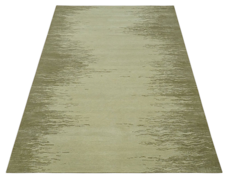 Modern Abstract Beige and Olive 6x9 Hand loom Wool area Rug - The Rug Decor
