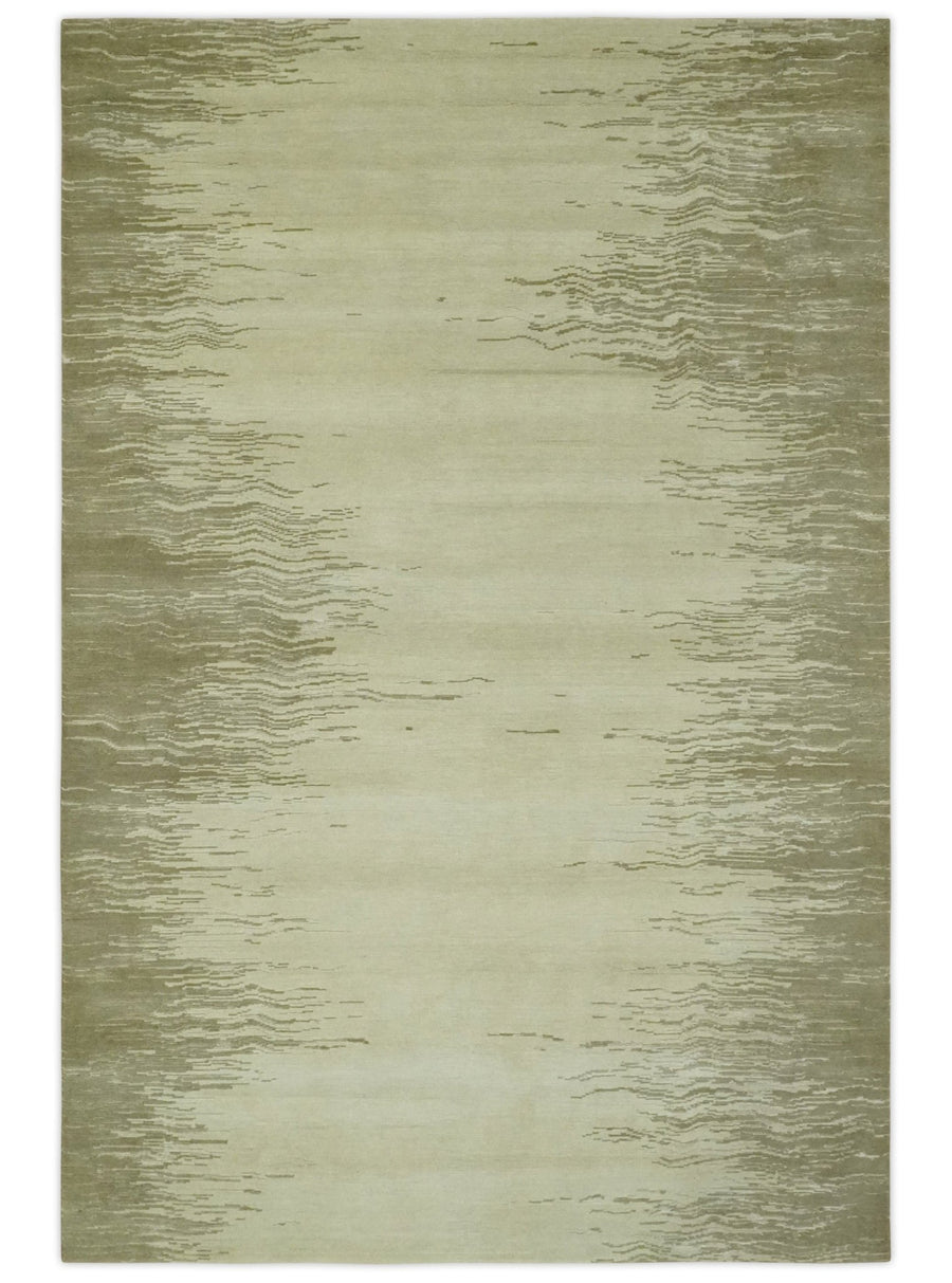 Modern Abstract Beige and Olive 6x9 Hand loom Wool area Rug - The Rug Decor