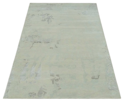 Modern Abstract Beige and Silver Hand loom 5x8 wool and Art Silk Area Rug - The Rug Decor