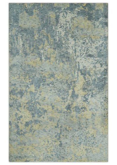 Modern Abstract Beige, Gray and Silver Hand loom 5x8 Wool and Viscose Area Rug - The Rug Decor