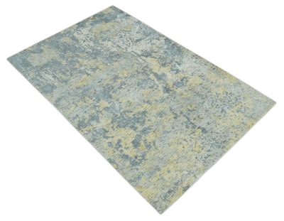 Modern Abstract Beige, Gray and Silver Hand loom 5x8 Wool and Viscose Area Rug - The Rug Decor