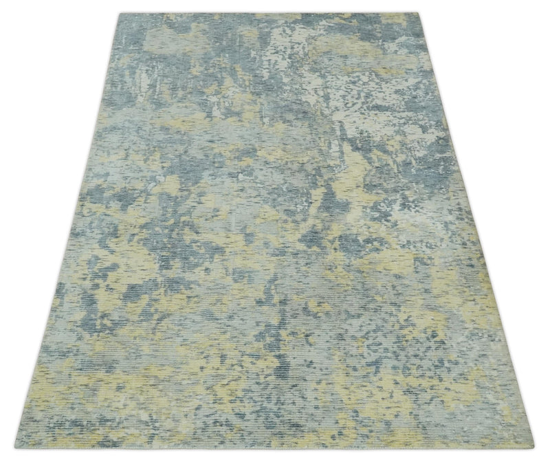 Modern Abstract Beige, Gray and Silver Hand loom 5x8 Wool and Viscose Area Rug - The Rug Decor